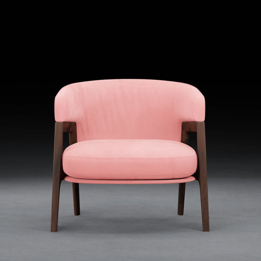 LEMON - Armchair in Teak wood - Velvet Finish | Pink Color