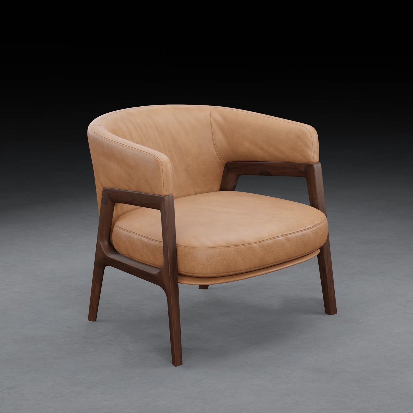 LEMON - Armchair in Teak wood - Leather Finish | Dark Beige Color