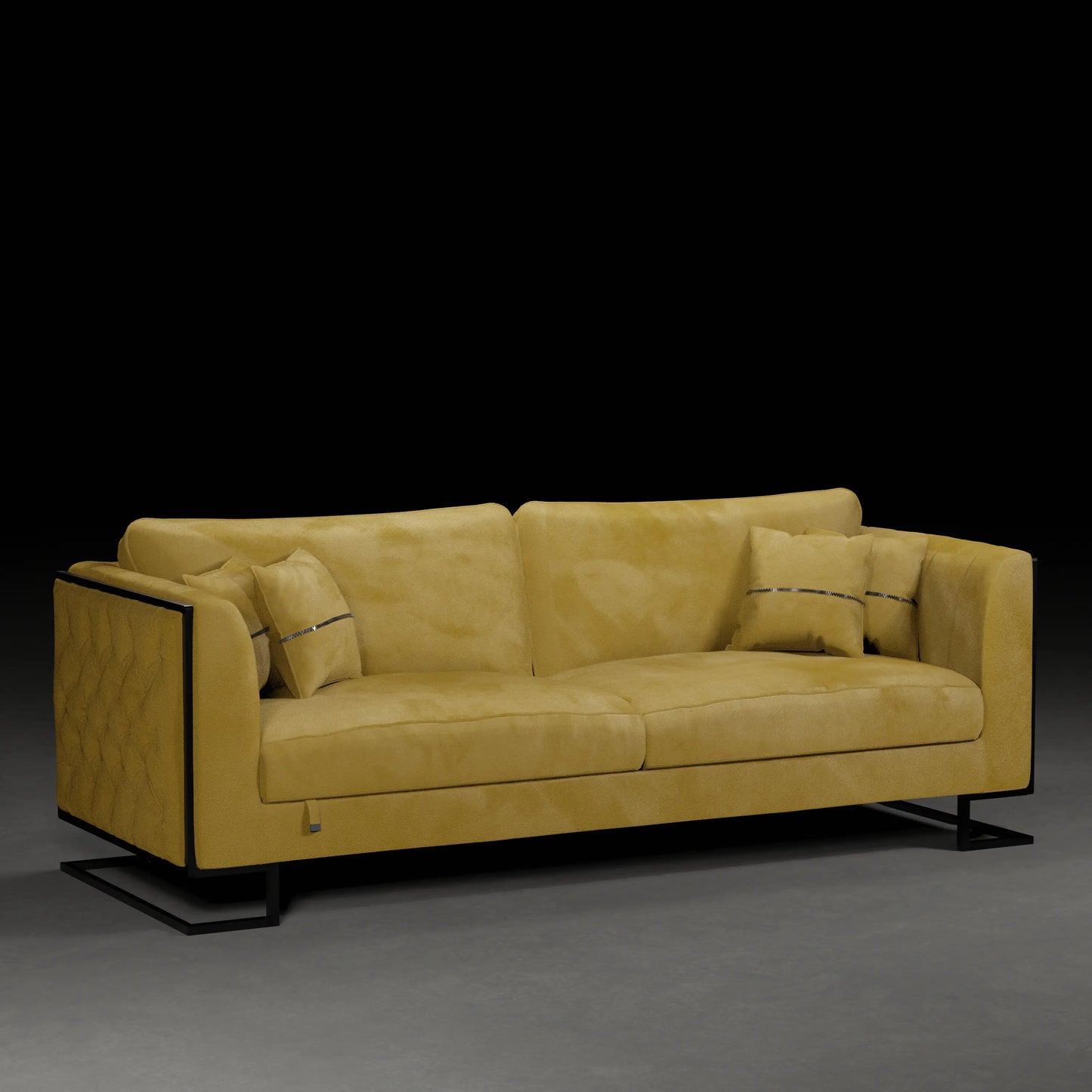 CAROLINA -  4 Seater Couch in Velvet Finish | Ochre Colour