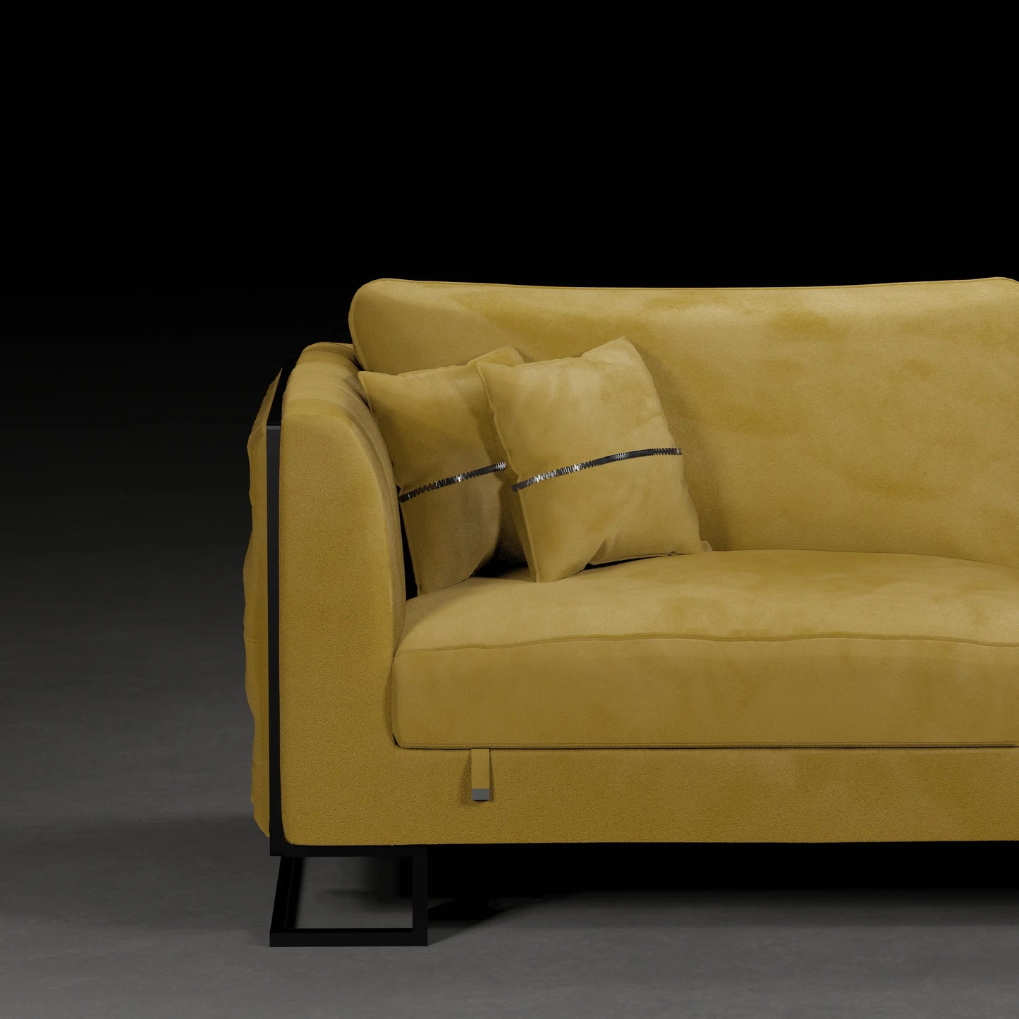 CAROLINA -  4 Seater Couch in Velvet Finish | Ochre Colour