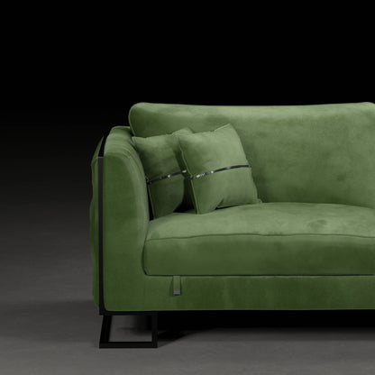 CAROLINA -  4 Seater Couch in Velvet Finish | Asparagus Green Colour