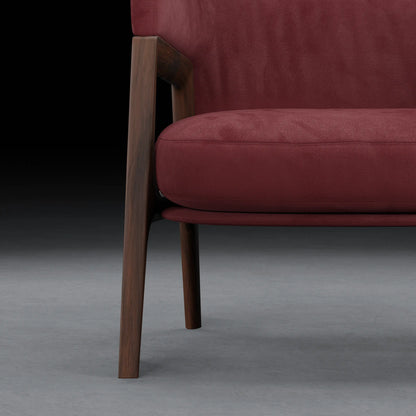 LEMON - Armchair in Teak wood - Linen Finish | Maroon Color