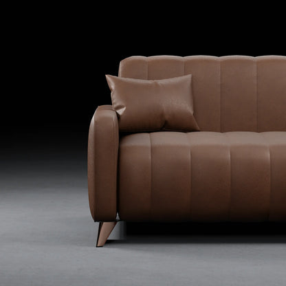 JANE - 3 Seater Tuxedo Couch in Leather Finish | Brown Color