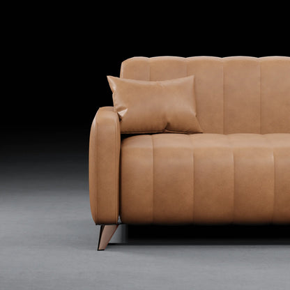 JANE - 3 Seater Tuxedo Couch in Leather Finish | Tan Color