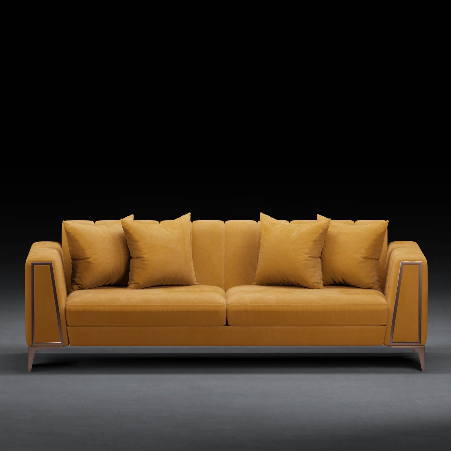 Grape - Contemporary 4 Seater Couch in Velvet Finish | Yellow Ochre Color