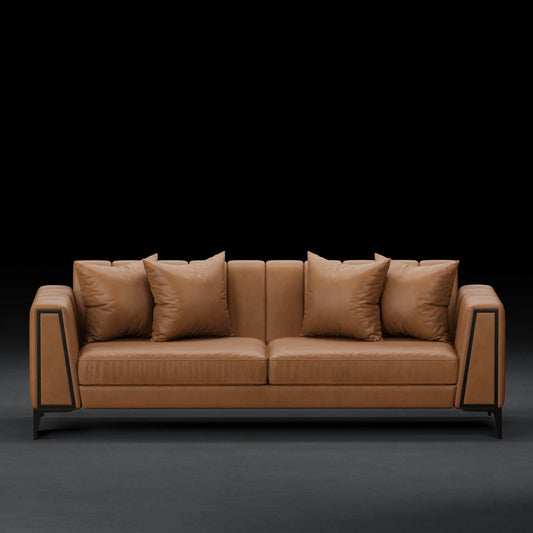 Grape - Contemporary 4 Seater Couch in Leather Finish | Tan Color