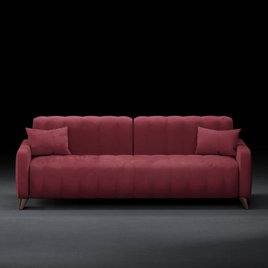 JANE - 3 Seater Tuxedo Couch in Velvet Finish | Maroon Color