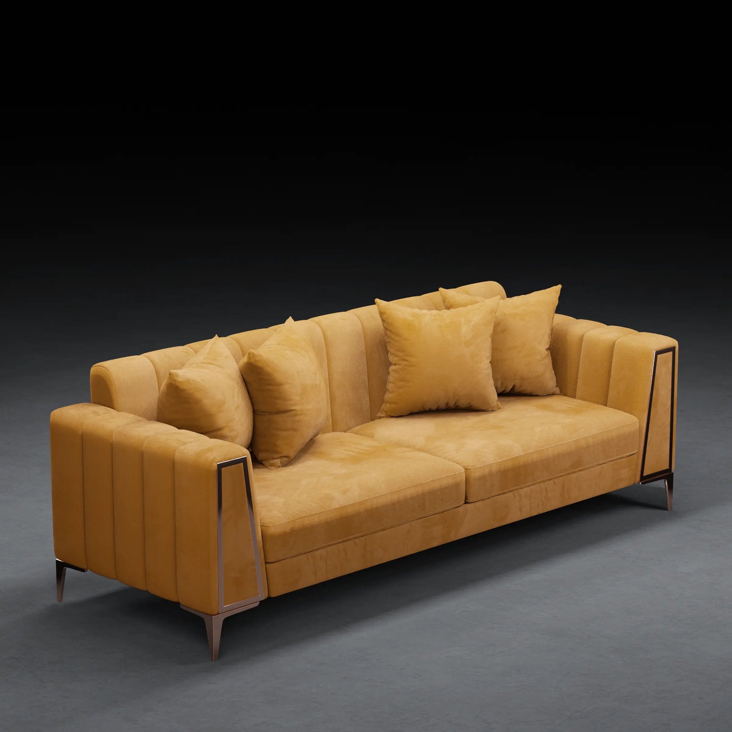 Grape - Contemporary 4 Seater Couch in Velvet Finish | Yellow Ochre Color
