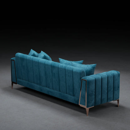 Grape - Contemporary 4 Seater Couch in Velvet Finish | Blue Color