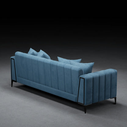 Grape - Contemporary 4 Seater Couch in Linen Finish | Space Blue Color