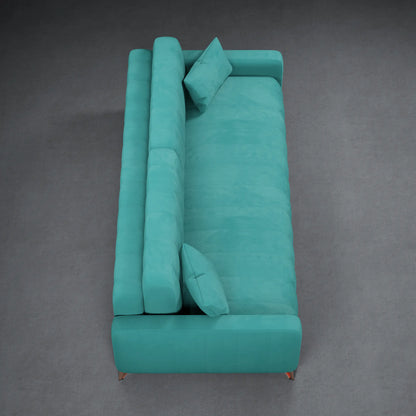 JANE - 3 Seater Tuxedo Couch in Velvet Finish | Blue Color